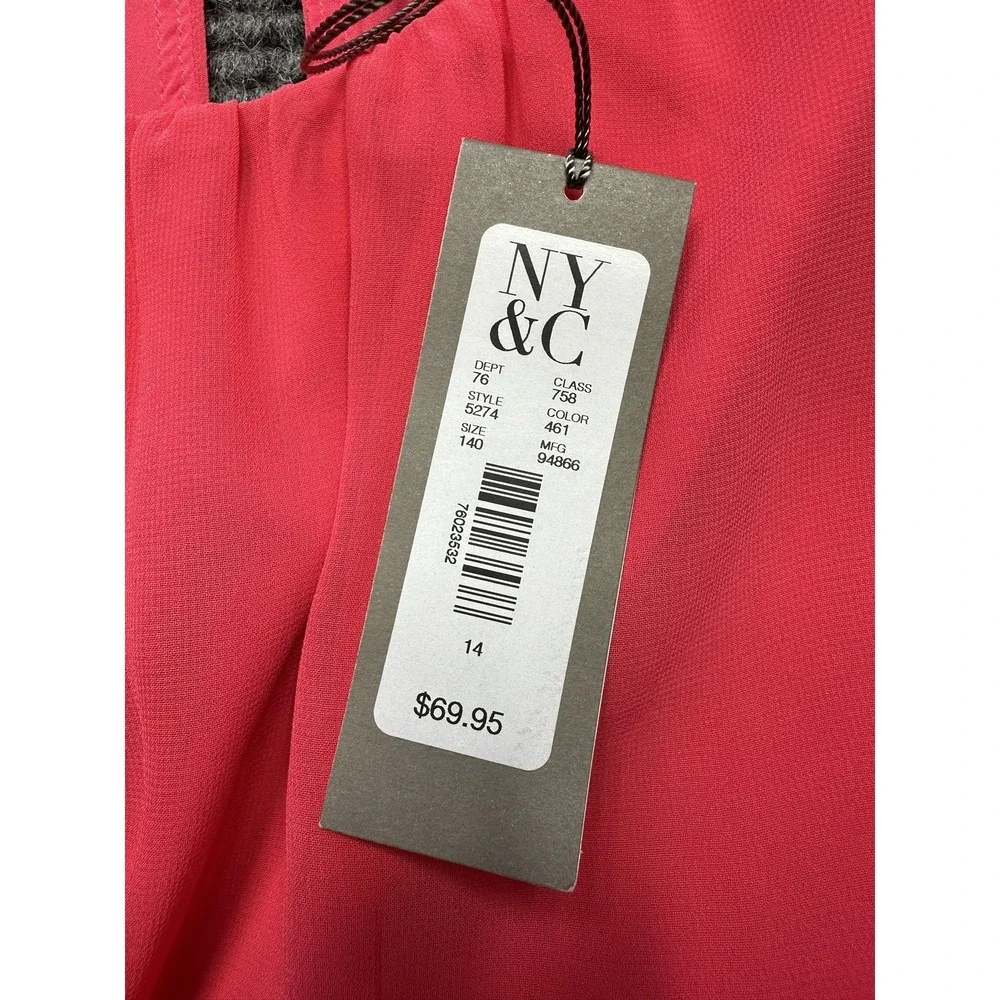 Eva Mendes NY & Co‎ Dress Womens 14 Pink Chiffon Swing Long Sleeve Keyhole